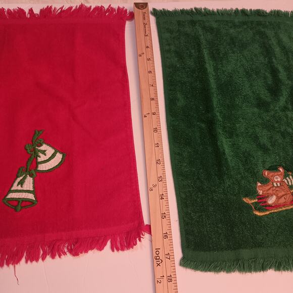 Kitchen Christmas Tea Towels 4 Sets of 2, Two Towels have Cross Stitched Pattern - Picture 9 of 16